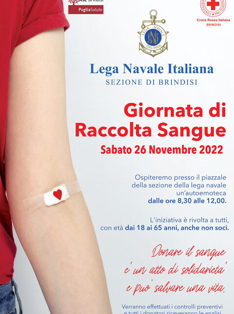 Raccolta Sangue, il 26 novembre nella sezione brindisina della Lega Navale Italiana