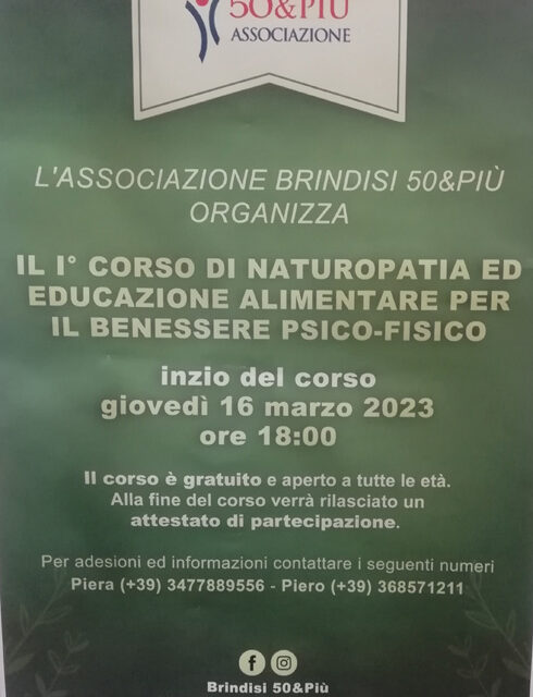 Naturopatia ed educazione alimentare, l’associazione ”50&Più” organizza un corso per essere aggiornati e informati