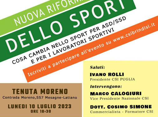 La riforma dello sport, se ne parlerà in un Convegno organizzato dal CSI