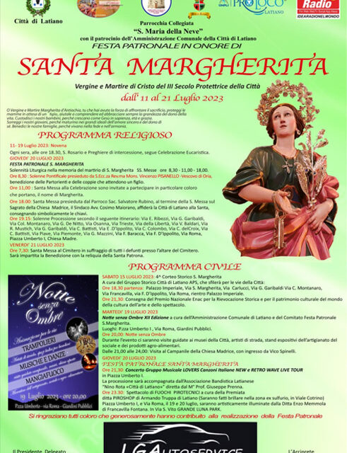 Latiano, Festa patronale di Santa Margherita, tutti gli appuntamenti