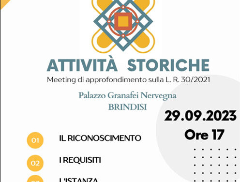 Meeting Attività Storiche e di Tradizione della Puglia, Confesercenti Brindisi presenta la legge regionale per il riconoscimento