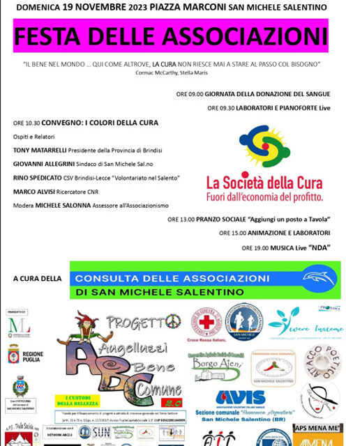 San Michele Salentino, domenica 19 novembre la prima festa delle associazioni