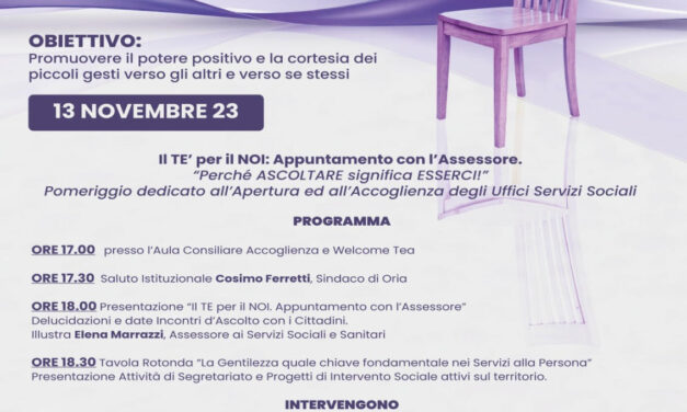 Giornata mondiale della Gentilezza, il Comune di Oria organizza un evento per promuovere il rispetto verso il prossimo