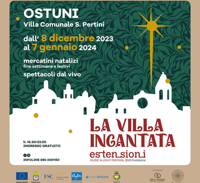 Luci, musica, installazioni, spettacoli e intrattenimento nella villa comunale, “La Villa Incantata” accende lo straordinario Natale di Ostuni