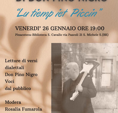 San Michele Salentino, la Pinacoteca “Cavallo” ospita la presentazione di “Lu Tiemp iet piccin” raccolta poesie in dialetto di Don Pino Nigro