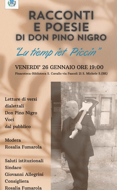 San Michele Salentino, la Pinacoteca “Cavallo” ospita la presentazione di “Lu Tiemp iet piccin” raccolta poesie in dialetto di Don Pino Nigro
