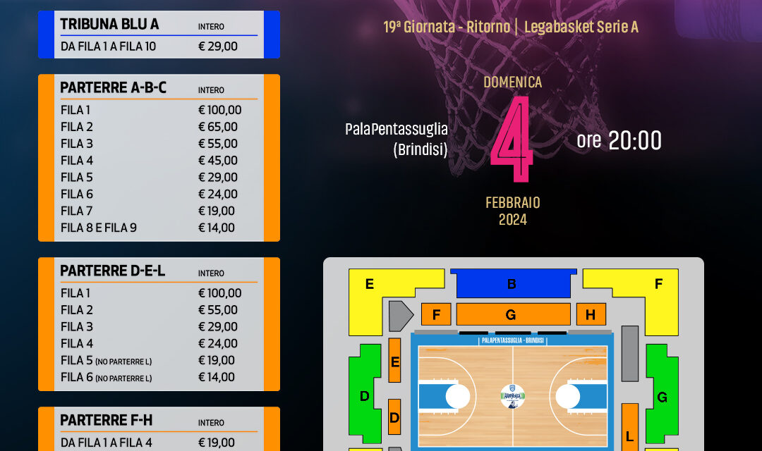 Basket, in vendita i biglietti per il match Brindisi-Tortona