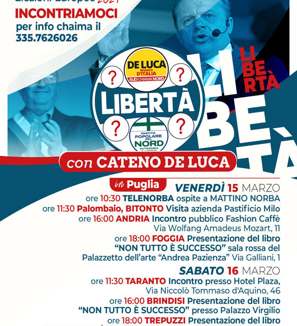 Libertà, Cateno De Luca a Brindisi il 16 marzo