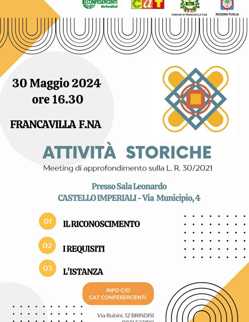 Meeting Attività Storiche e di Tradizione della Puglia, il 30 Maggio a Francavilla Fontana