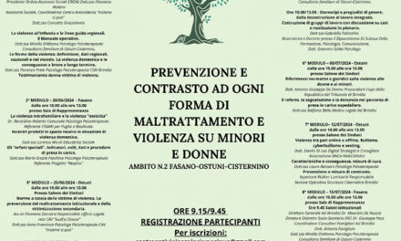 Formazione finanziata dalla Regione Puglia “Prevenzione e Contrasto ad ogni forma di Maltrattamento e violenza su minori e donne. Ambito N.2 Ostuni-Cisternino-Fasano”