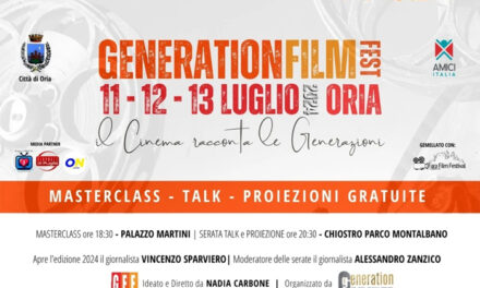 Oria, tutto pronto per la terza edizione del ‘Generation Film Fest’ dall’11 al 13 luglio 2024
