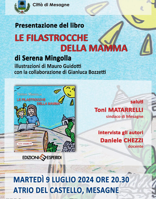 Mesagne, “Le filastrocche della mamma”, nel chiostro del Comune la presentazione del libro di Serena Mingolla