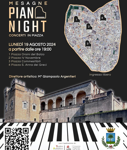 Mesagne Piano Night I edizione, lunedì 19 agosto l’evento nelle piazze