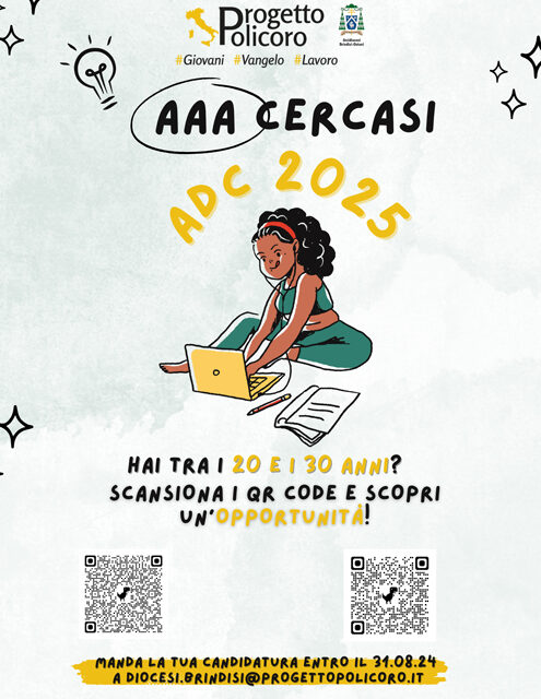 L’Arcidiocesi di Brindisi-Ostuni indice per l’anno 2025 un bando di borsa di studio per Animatore o animatrice di Comunità (ADC) del Progetto Policoro