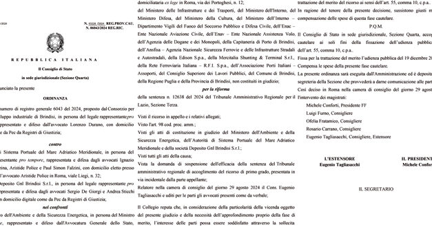 Consiglio di stato, accoglimento sulla istanza cautelare dell’ASI. Le reazioni della politica brindisina