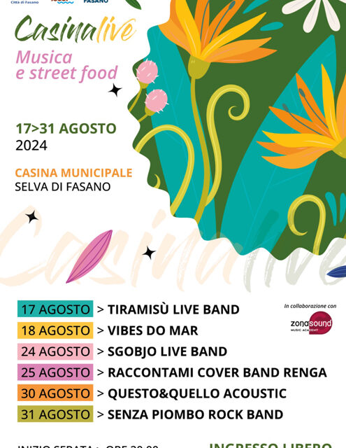 Fasano, nasce “Casinalive”, tre weekend di street food e musica dal vivo alla Casina Municipale