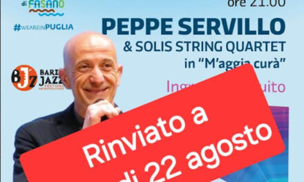 Fasano, lo spettacolo di Peppe Servillo in Piazza Ciaia rinviato a giovedì 22 agosto per maltempo