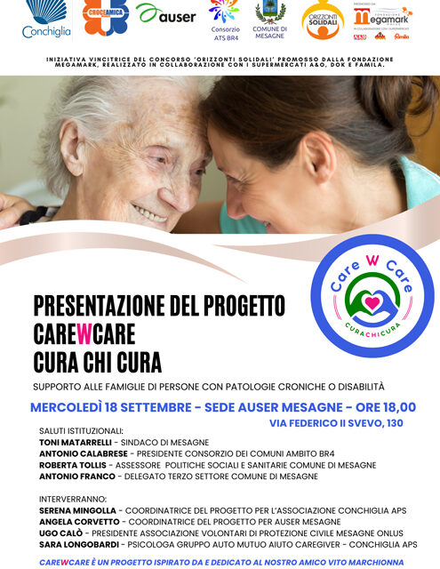 Auser Mesagne ospita pa presentazione delle attività del progetto “Carewcare – Cura chi cura”, insieme per i caregiver