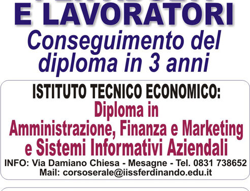 Mesagne, scuola superiore per adulti, proseguono le iscrizioni ai corsi serali dell'”Epifanio Ferdinando”