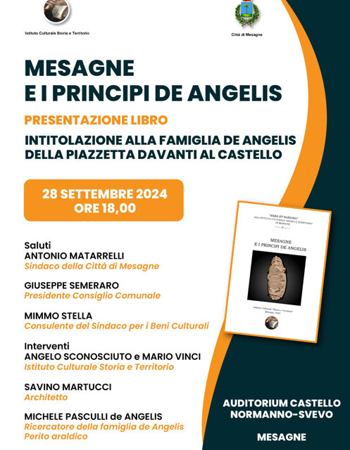 Mesagne, intitolazione piazzetta antistante il Castello alla famiglia De Angelis, appuntamento per sabato 28 settembre