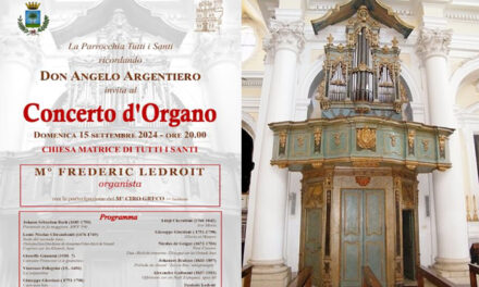 Mesagne, domenica 15 settembre, concerto all’organo “Mauro-De Simone” del M° Frederic Ledroit