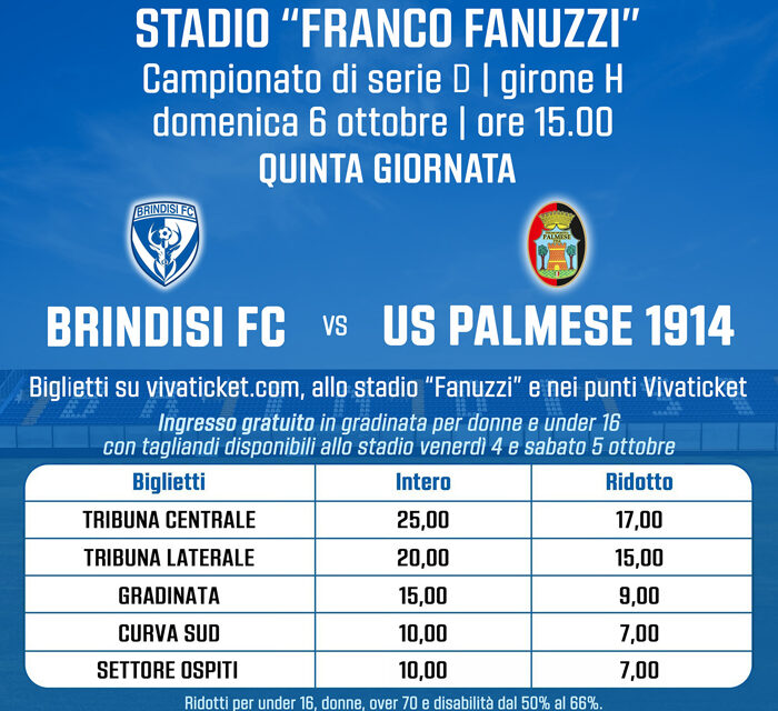 Calcio, Serie D Girone H, Brindisi FC – Palmese 1914, disponibili i biglietti