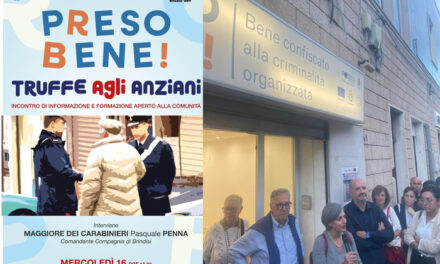 Arma dei Carabinieri, Auser Brindisi ODV, Eridano Cooperativa Sociale, incontro sulle “Truffe agli anziani”