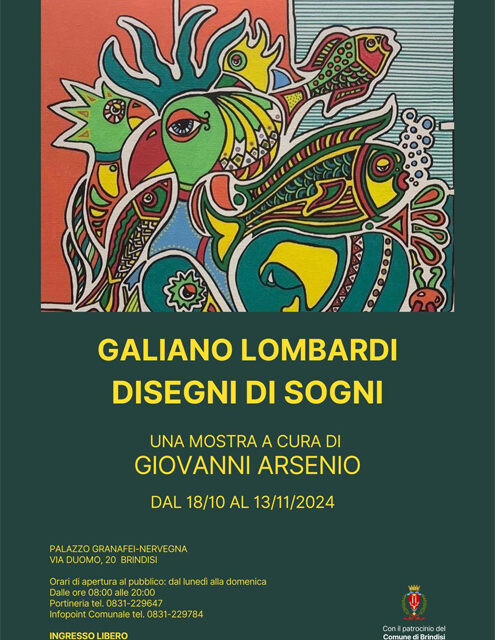 Brindisi, a Palazzo Nervegna dal 18 ottobre la mostra di arte contemporanea Galiano Lombardi