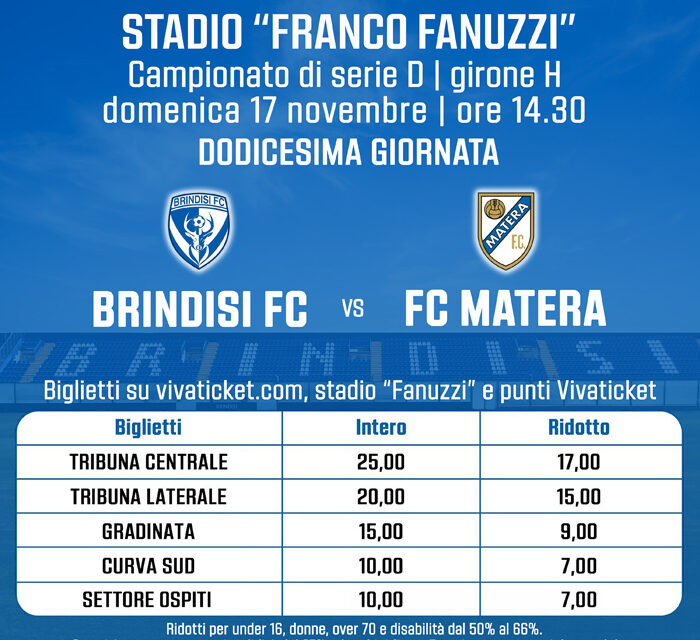 Serie D Girone H, Brindisi FC – FC Matera: non più di 200 tifosi del Matera al “Fanuzzi”