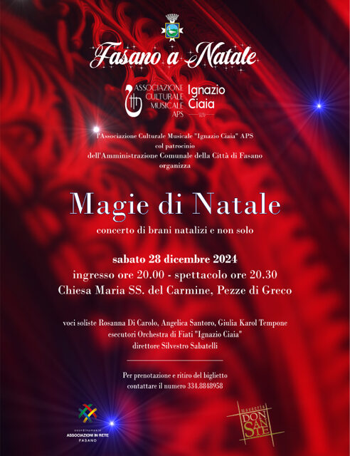 Cambio data per il concerto “Magie di Natale”, previsto per il 29 dicembre sarà anticipato a sabato 28