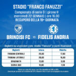 Serie D Girone H, Brindisi FC – Fidelis Andria: disponibili i biglietti per il recupero