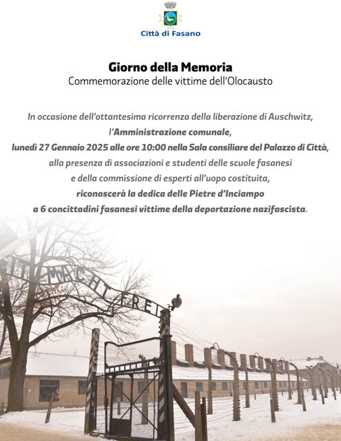 Fasano celebra il Giorno della Memoria