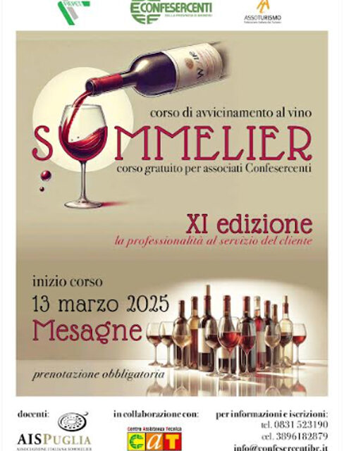 Mesagne al via a marzo la 11a Edizione del Corso di Avvicinamento al Vino – Sommelier. Gratuito per gli Associati Confesercenti