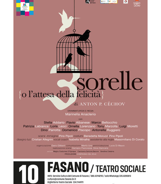 Fasano, al Teatro Sociale “3 sorelle (o l’attesa della felicità)”, una commedia brillante sulle cause e gli effetti della ludopatia, la Compagnia del Sole va in scena col secondo appuntamento del cartellone di Puglia Culture