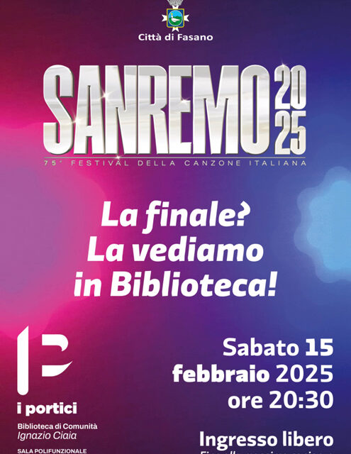 Fasano, proposta dell’assessorato alla Cultura su Sanremo 2025: “La Finale? La vediamo in Biblioteca!”