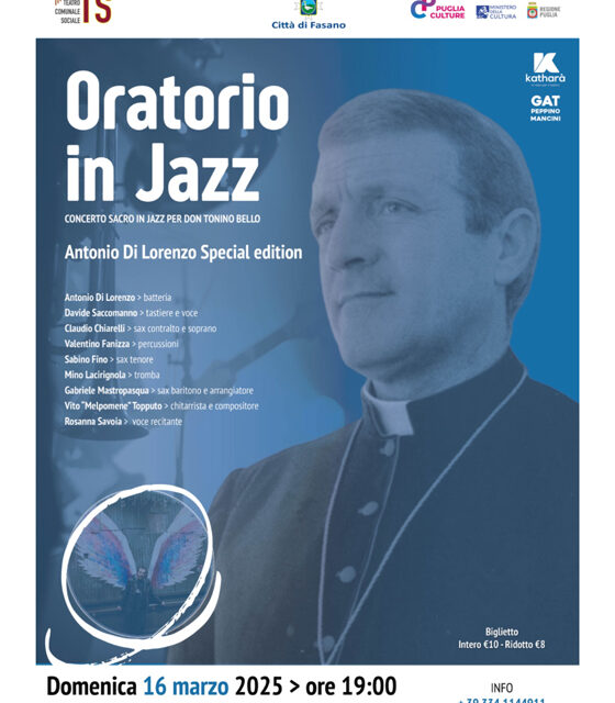 Fasano, “Oratorio in Jazz”, il maestro Antonio Di Lorenzo omaggia don Tonino Bello al Teatro Sociale