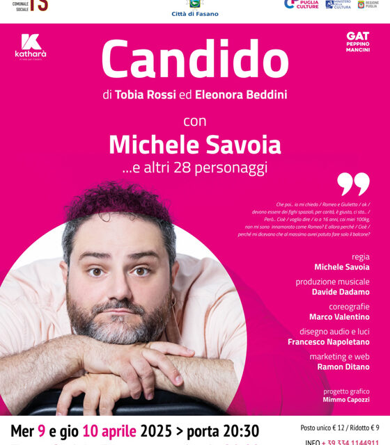 Fasano, “Candido”, il ritorno al Teatro Sociale di Michele Savoia